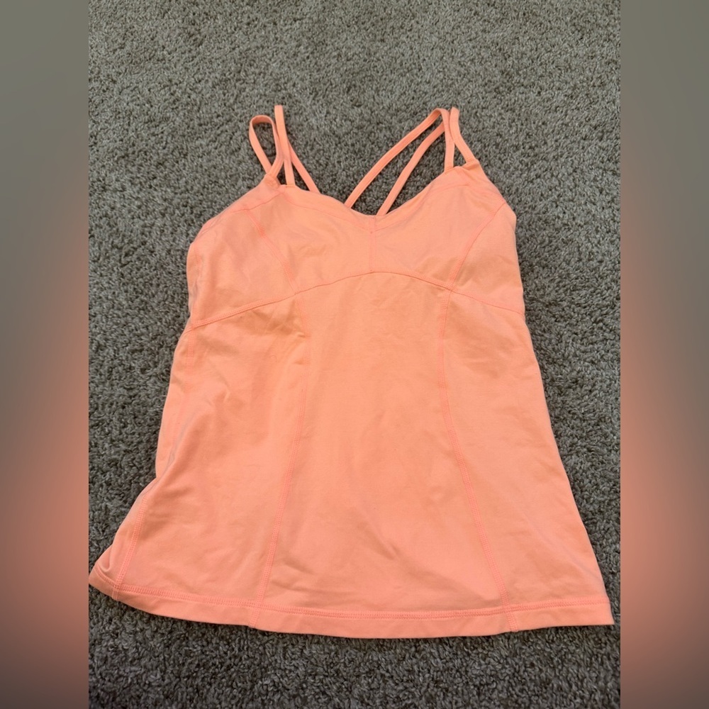 Zella TankTop Women Small Coral Orange Active Sports Halter Stretch Built In Bra